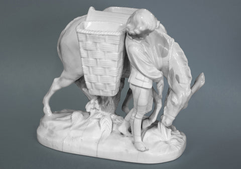 White Porcelaine Figurine - Boy with mule